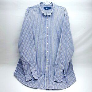 Polo Ralph Lauren Mens Button Down Blue White Black Yellow Stripes TALL 2XLT